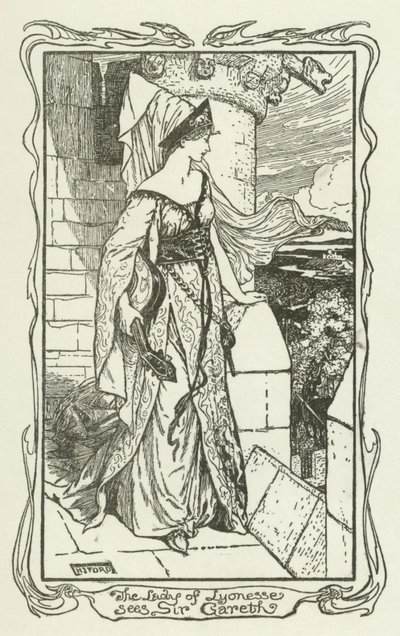 De dame van Lyonesse ziet Sir Gareth door Henry Justice Ford